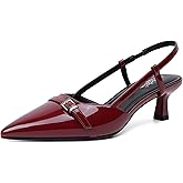 Mostrin Kitten Heels for Women Pointed Toe Pumps Patent Leather Low Heel Slingback Heels with Buckle Dress Shoes for Dating Party Working