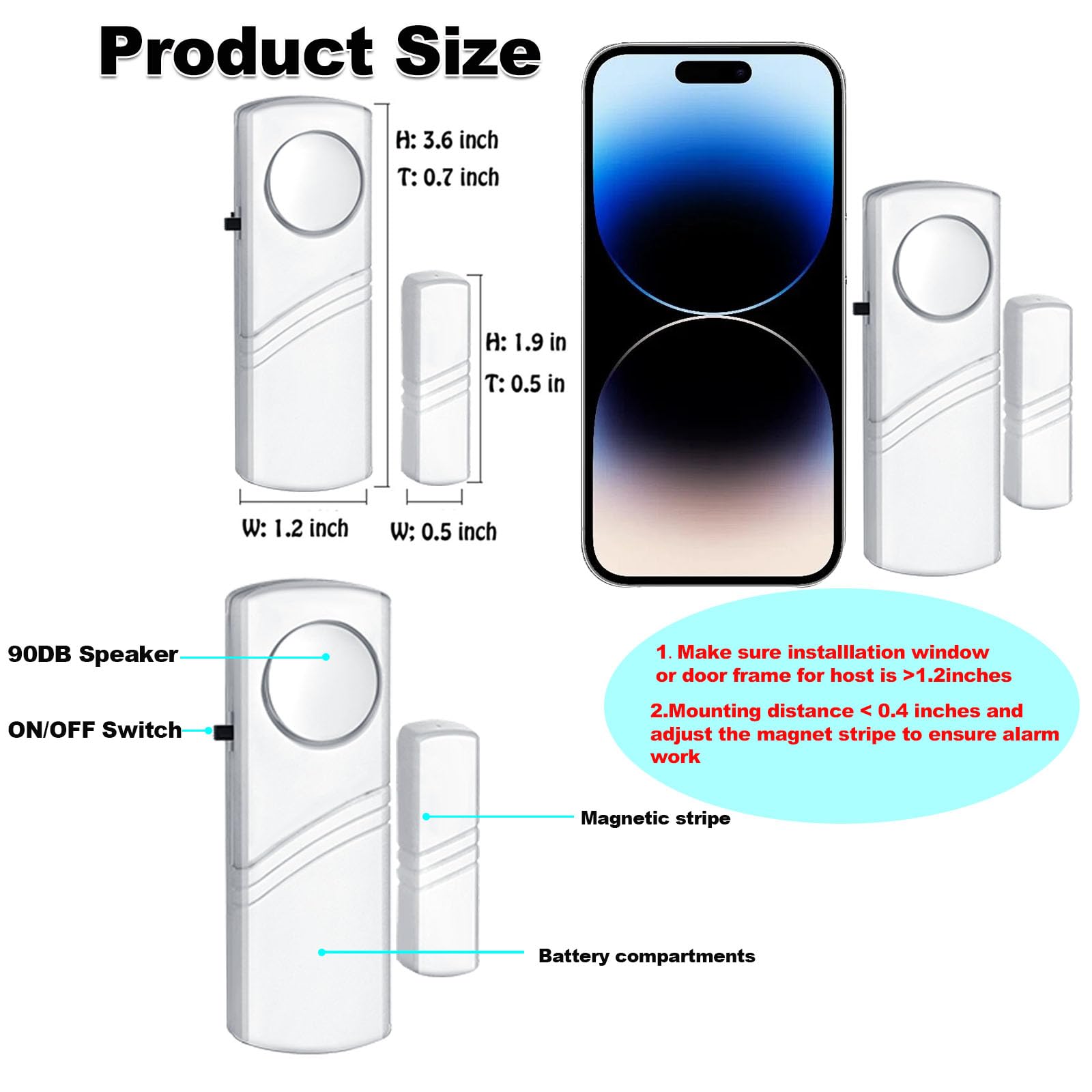 Security Door Window Alarm, Wireless Sensor Door Window Burglar Alarm, Door Alarms for Kids Safety, Easy Installation Doorbell Alarms for Office House Window Pool (4 Pack)