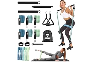 VEICK Pilates Bar Kit with Resistance Bands, Elastic Workout Bands for Men Women, Set of 5 Resistance Loop Bands for Home Fit