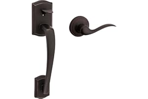 Kwikset Prescott Front Door Handle No Lock, Entry Handleset Exterior with Interior Reversible Handed Lever, Non-Locking, Venetian Bronze, Deadbolt Not Included, with Microban Protection