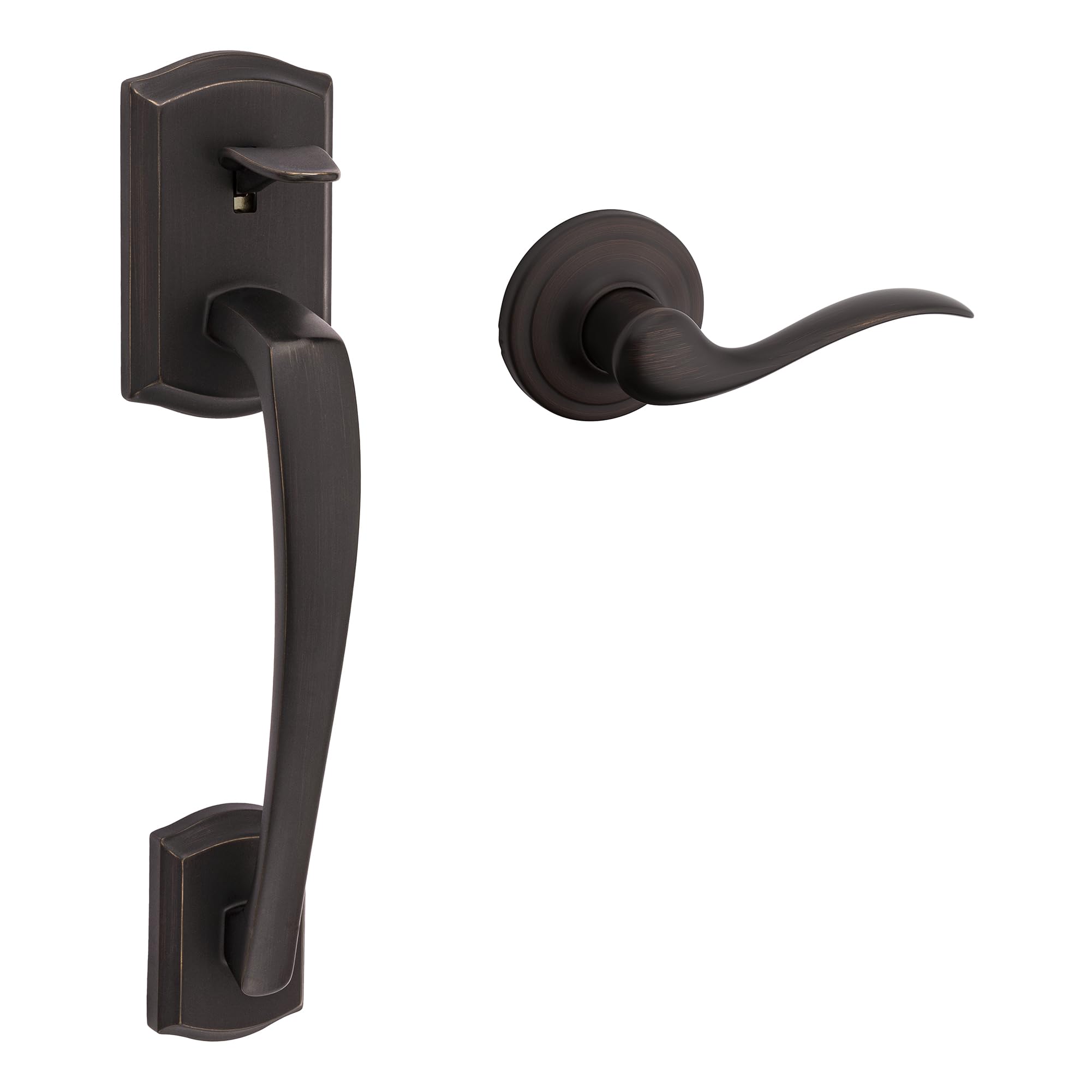 Photo 1 of Kwikset Prescott Front Door Handle No Lock, Entry Handleset Exterior with Interior Reversible Handed Lever, Non-Locking, Venetian Bronze, Deadbolt Not Included, with Microban Protection