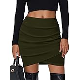EXLURA Women's Bodycon Ruched Tulip Mini Skirt Elastic High Waist Asymmetrical Short Skirts