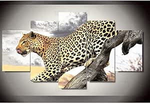 Imágenes de arte de pared de 5 paneles Estampado de leopardo animal en