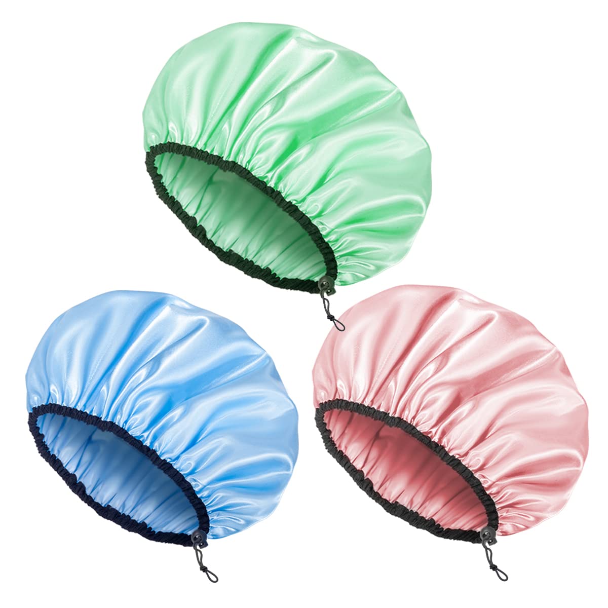 Auban Shower Cap for Women, Reusable Shower Cap, Waterproof Satin Exterior, EVA Lining, Adjustable and Extra Large, Hair Cap for All Hair Lengths, 3 Colors