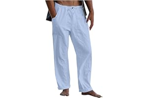 WANKANG Mens Casual Linen Pants Loose Fit Wide Leg Pants Elastic Drawstring Waist Straight-Legs Summer Yoga Beach Long Pants
