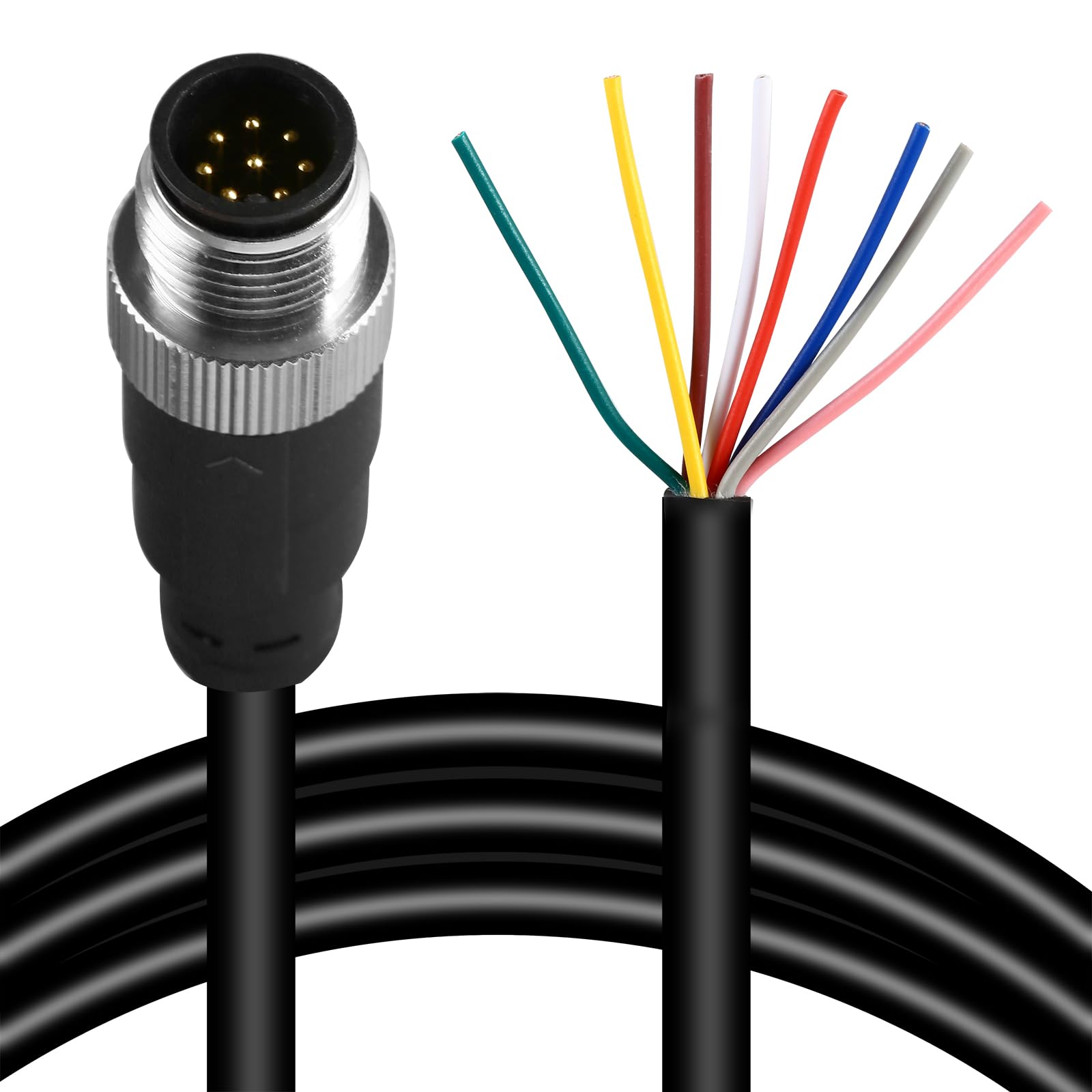 M12 8 Pins Male Connector Cable, Waterproof IP67