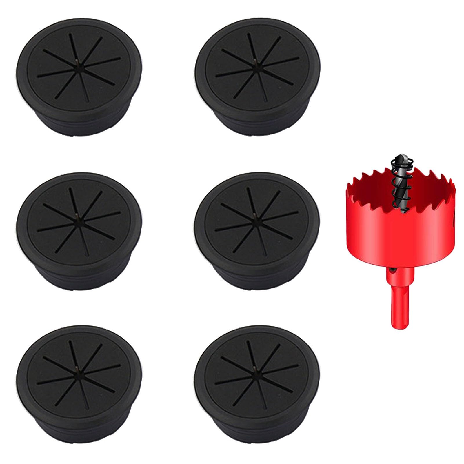 DuDuZui 6PCS Desk Grommet, Desk Cable Grommet 80mm Flexible Desk Cable Hole Covers Organize Office and Home Table Cable, with Hole Saw (80mm, Black)