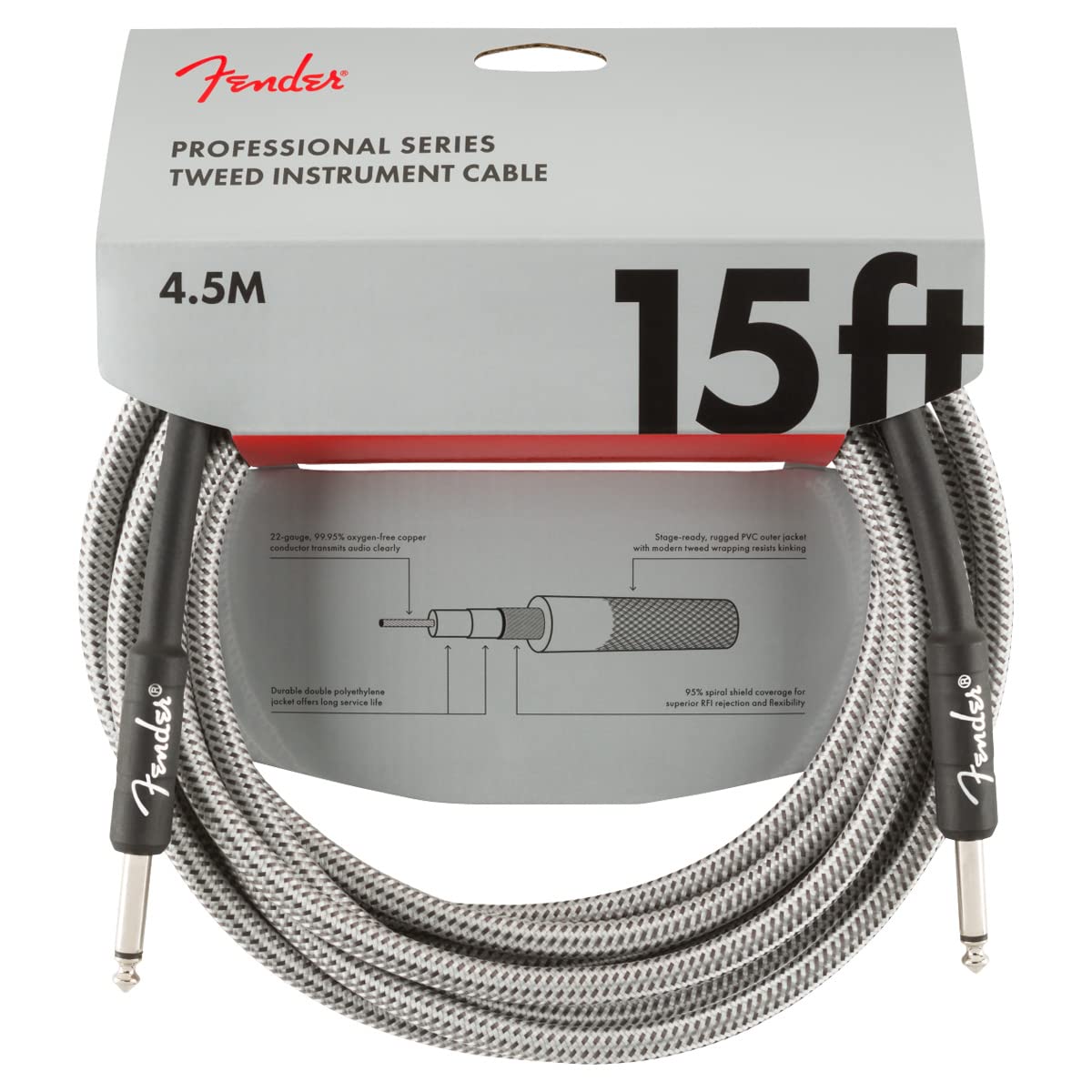 Fender シールドケーブル Professional Series Instrument Cable, 15', White Tweed商品画像