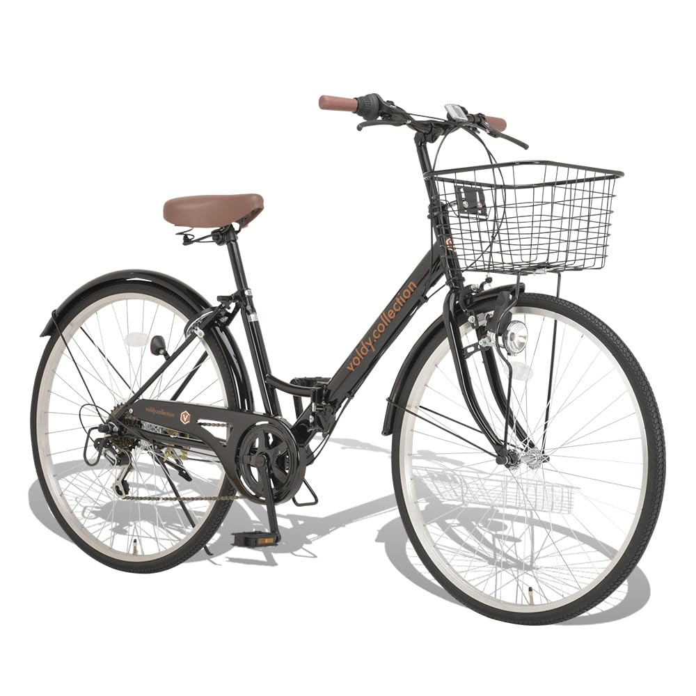 ボルディ(Voldy) 自転車 ママチャリ 折りたたみ 26インチ シマノ製6段変速 前カゴ ダイナモライト リングロック錠 泥除け 付き 折り畳み可能 シティサイクル VFC-001 (通常品(お客様ご自身で組み立て必要), ブラック)商品画像