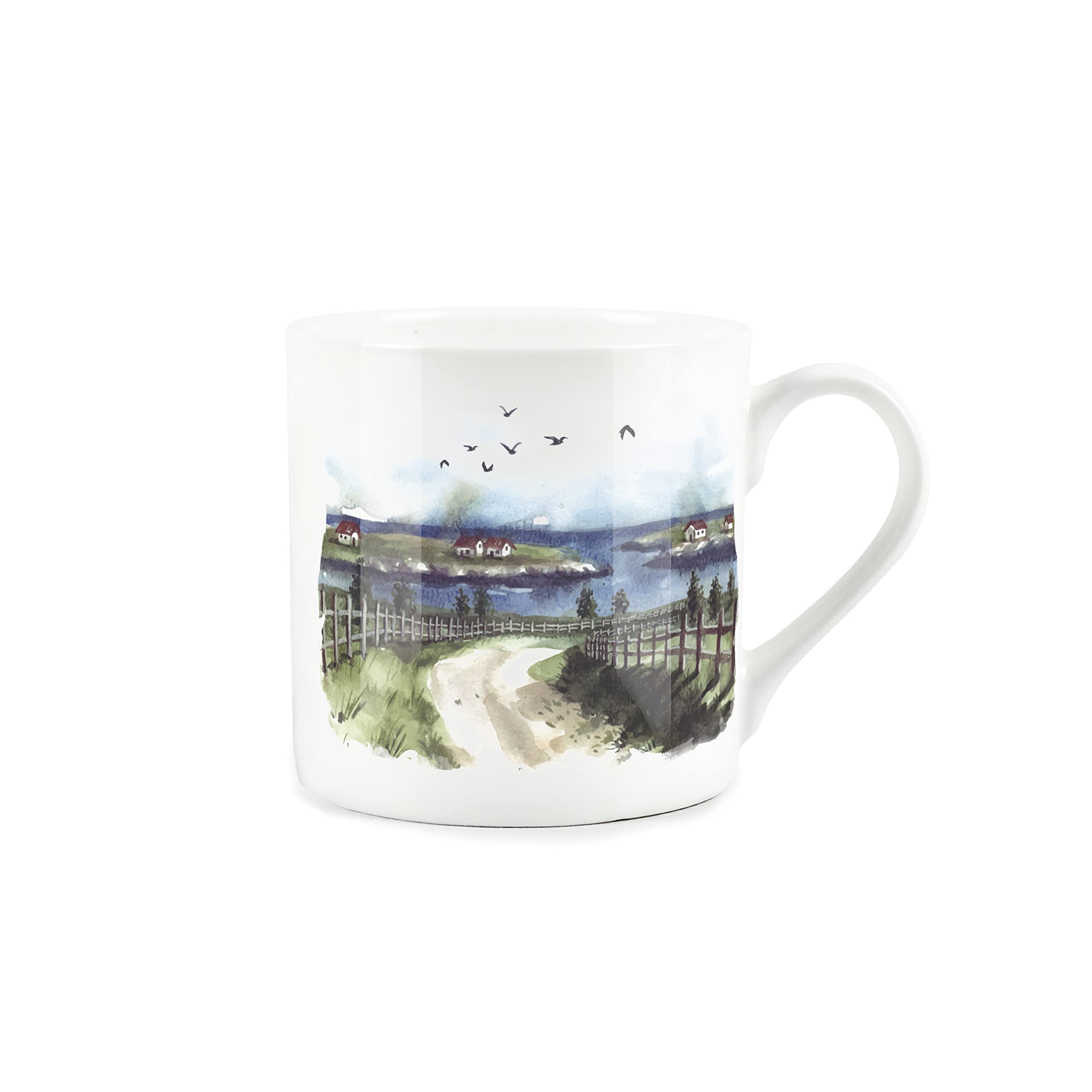 Purely Home Painted Scenes Seaside Design Mug - Fine Bone China White Mug Coffee/Tea Gift