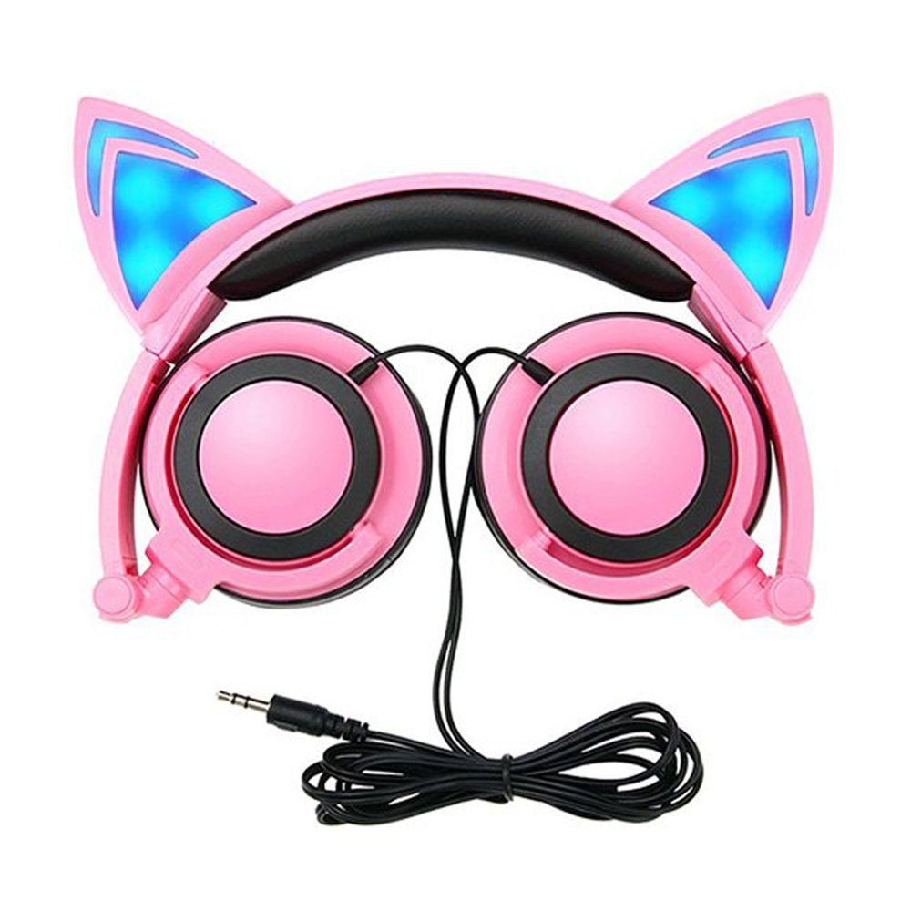 Cat Ear Headphone Kids Headphones with LED Light,Limson Foldable Over