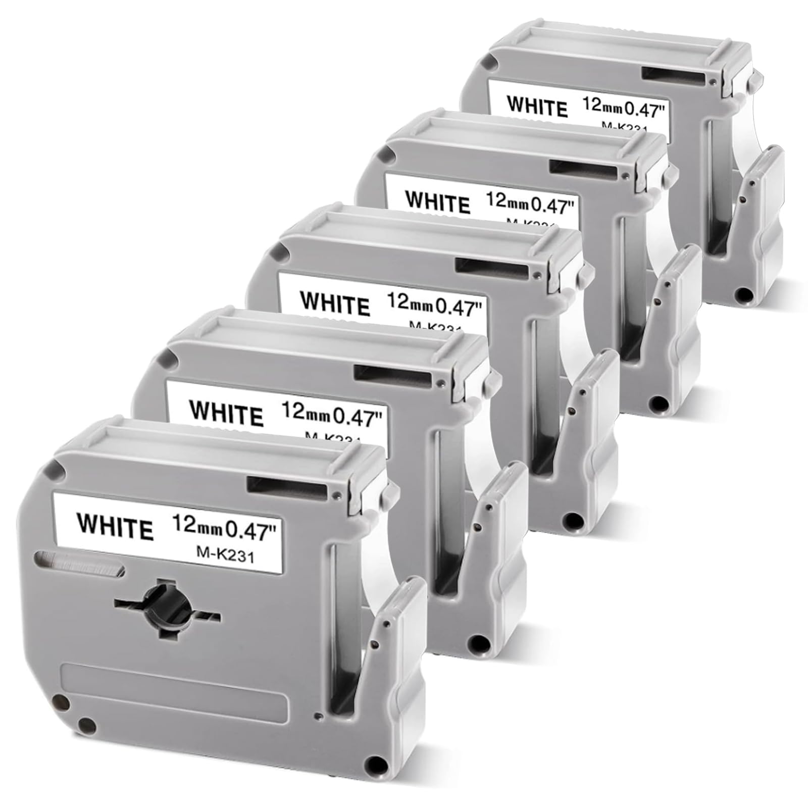 COLORWING MK-231 12mm x 8m Compatible with Brother P-Touch M Tape MK-231bz MK231 M231 12mm 0.47Inch Label Maker Tape for Brother PTM95 PT-70 PT-90 PT-65 PT85, Black on White, 5-Pack