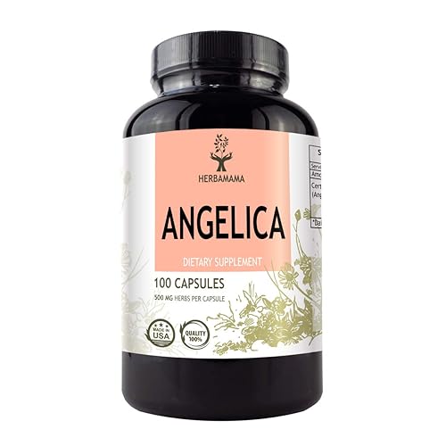 Angelica 100 Capsules 500 mg | Filled with Organic Angelica Root | Dong Quai | Promotes Digestion | Improves Mood | Relieves Menstrual Cramps | Non-GMO 