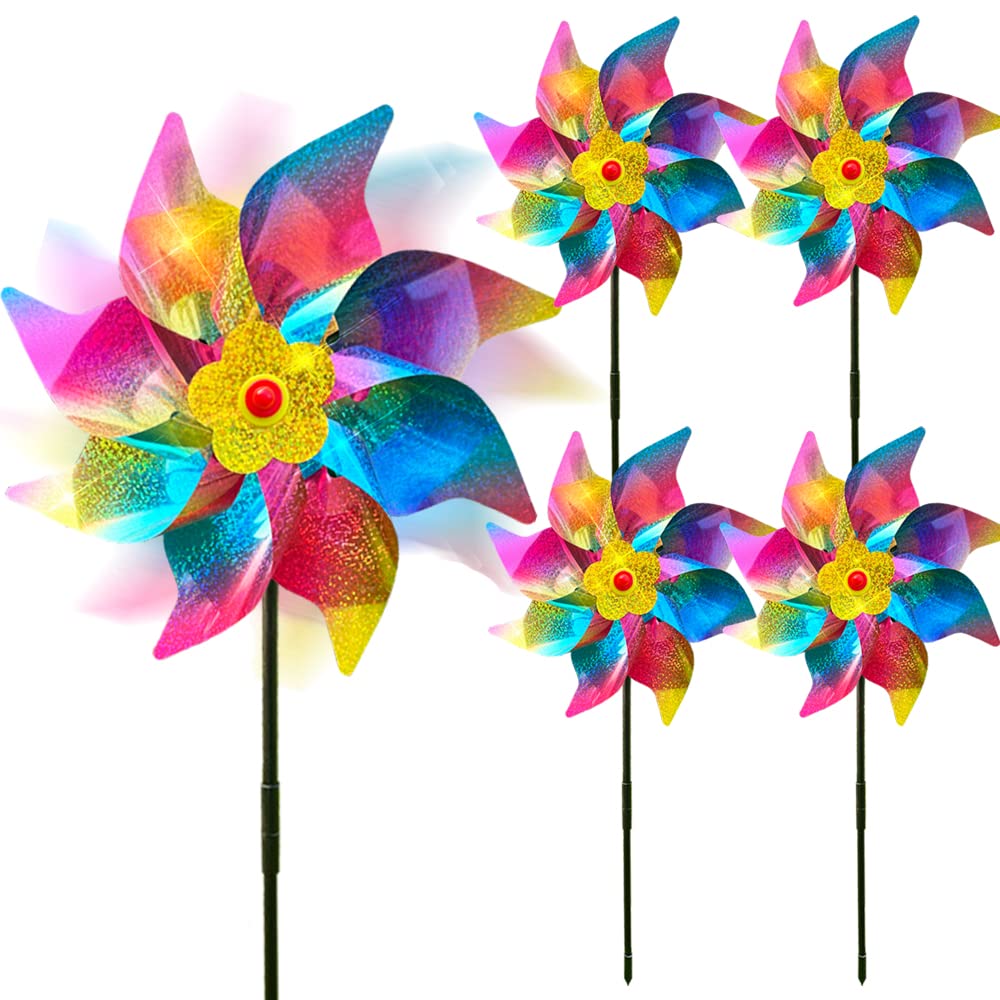 Reflective Bird Scarer Windmill,Windmills Scare Birds pigeons deterrent,Colorful Rainbow Pinwheel wind spinners for protection of garden crops, fruits, flowers, lawns (5Pcs-B)