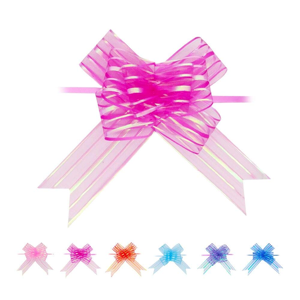 KnR Harmony Pull Bow Ribbons 20pcs Large 50mm Pull Bow for Gift Wrapping, Christmas, Weddings and Party Light Blue/Blue/Purple/Pink/Rose/Red (Rose)