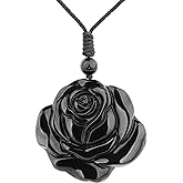 ASGIFT Black Obsidian Necklace Healing Crystal Stone Amulet Protection Pendant with Adjustable Rope Necklace Birthday Christmas Gift for Men Women