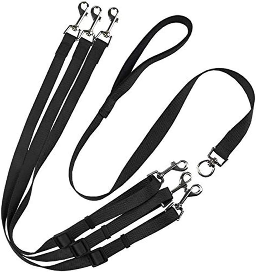 PINASE Adjustable 3 Way Dog Leash Detachable Nylon Traction Rope 3 in 1 Dog Lead Splitter (black)