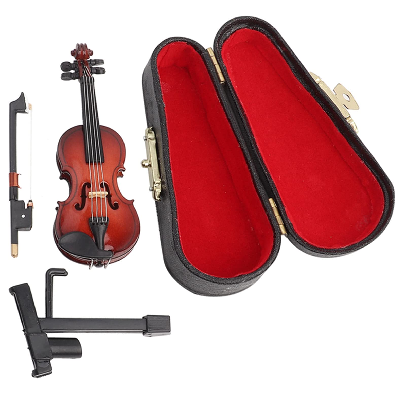 Dekaim Miniature Violin Model,Wooden Small Instrument Craft Ornaments,with Stand Case Dollhouse Accessories,Home Decor Gift