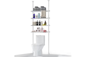 YeYeBest Over The Toilet Storage, Bathroom Organizer 4-Tier Adjustable Shelves for Small Room, Saver Space, 91 to 124 Inch Tall Stainless Steel White