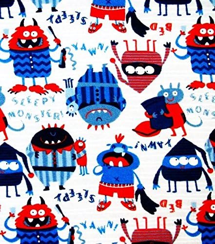 SLEEPY MONSTER FLANNEL 1/2 Yard 100% Cotton Flannel Fabric ~ Children's Print