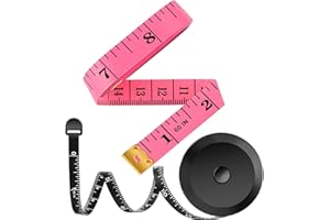 iBayam 2 Pack Tape Measure Measuring Tape for Body Fabric Sewing Tailor Cloth Knitting Vinyl Home Craft Measurements, 60-Inch Soft Fashion Pink & Retractable Black Double Scales Rulers for Body Weight