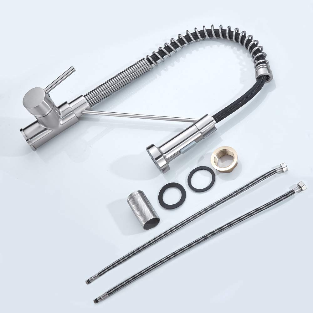 Gricol Kitchen Faucets with Pull Down Sprayer,Single Handle High Arc Solid Brass Spring Commericial Brushed Nickel Sink Faucets