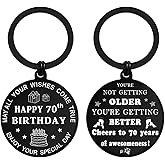 ENGZHI Cute Birthday Keychain for 30th 40th 50th 60th 70th 80th, Samll Milestone Gift with Inspirational Quotes, Black