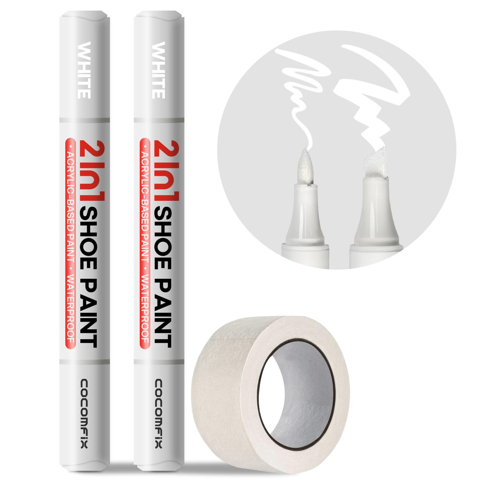 Photo 1 of 2-in-1 White Shoe Polish Marker, 2 Pack Shoe Paint Instant Whitens Yellowed Midsoles & Fixes Stains, Waterproof Permanent Protective Sneaker Whitener Pen for Foam, Fabric, Rubber, Leather