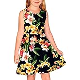 Remimi Girls Summer Sleeveless Dress Tropical Print Skater Twirly Dresses 3-14 Years