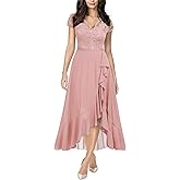 Miusol Women's V Neck Elegant Lace Ruffle Bridesmaid Maxi Dress