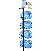 ETELI 5 Gallon Water Jug Holder 4 Tier Gallon Water Bottle Holder with Storage Shelve Water Cooler Jug Rack Stand for 5 Gallon Water Dispenser Organizer for Kitchen, Office, Living Room, Black