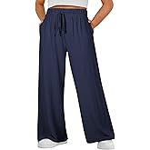 Eytino Womens Plus Size Pants Summer Elastic High Waist Drawstring Casual Loose Wide Leg Trousers Pants with Pockets(1X-5X)