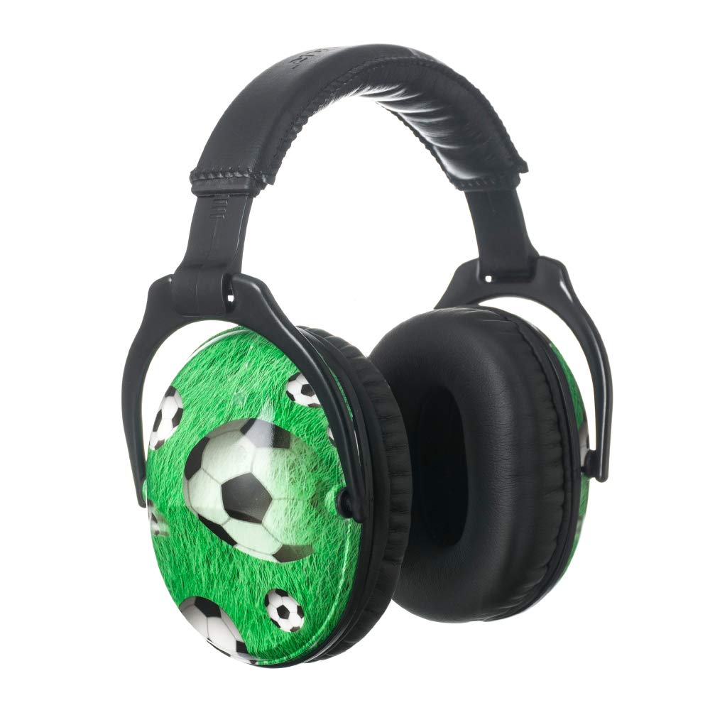 PROTEAR Kids SNR 28dB Noise Reduction Ear Protection Safety Ear Muffs, Adjustable Ear Defender for Kids, Children Hearing Protection Firework, Homework (Green Football)