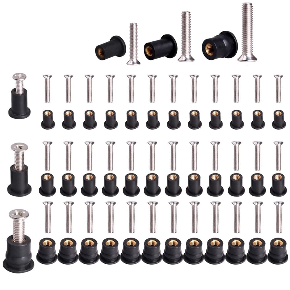 Fawiwpse 36 Pairs Neoprene Well Nuts With Stainless Steel Screw M5/M6 Brass Copper Bolts Well Nut Kit