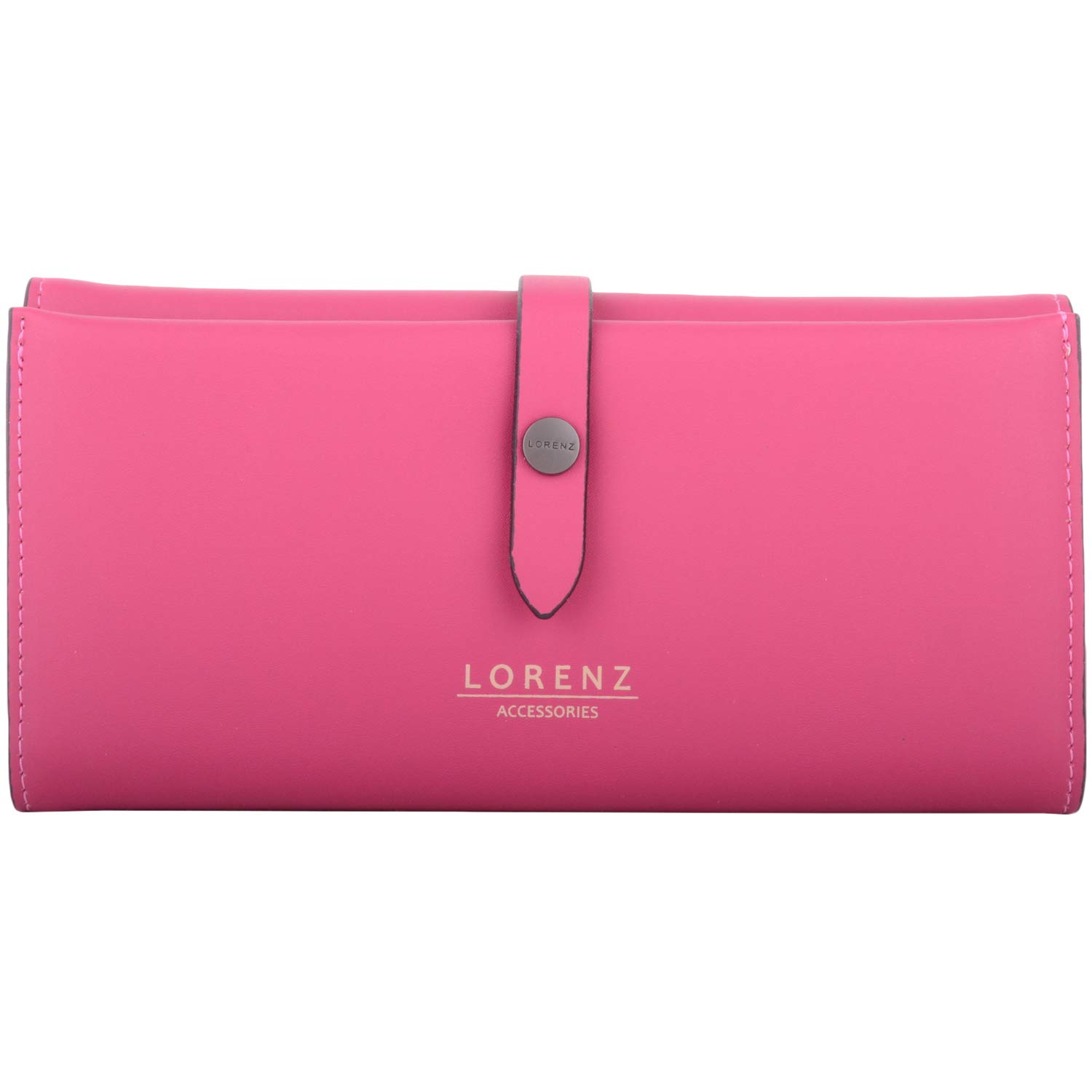 Womens Large Notebook Style Smooth PU RFID Money Coin Credit Card Purse - Magenta