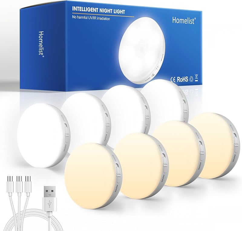 Homelist Motion Sensor Lights Indoor 8 Pack Wireless LED Rechargeable Magnetic