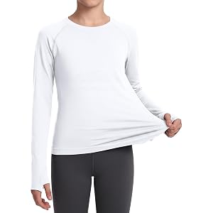 beautyin Girls Seamless Athletic Tops Long Sleeve Workout Shirts Casual Tee | Seamless, Thumbholes, Crew Neck, Quick Dry, Lig