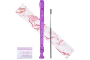 Hanaoyo Soprano Recorder Instrument German Style C Key 8 Holes, Recorder Instrument for Beginners School Student with Cleaning Rod, Fingering Chart, Leather Case (Purple)