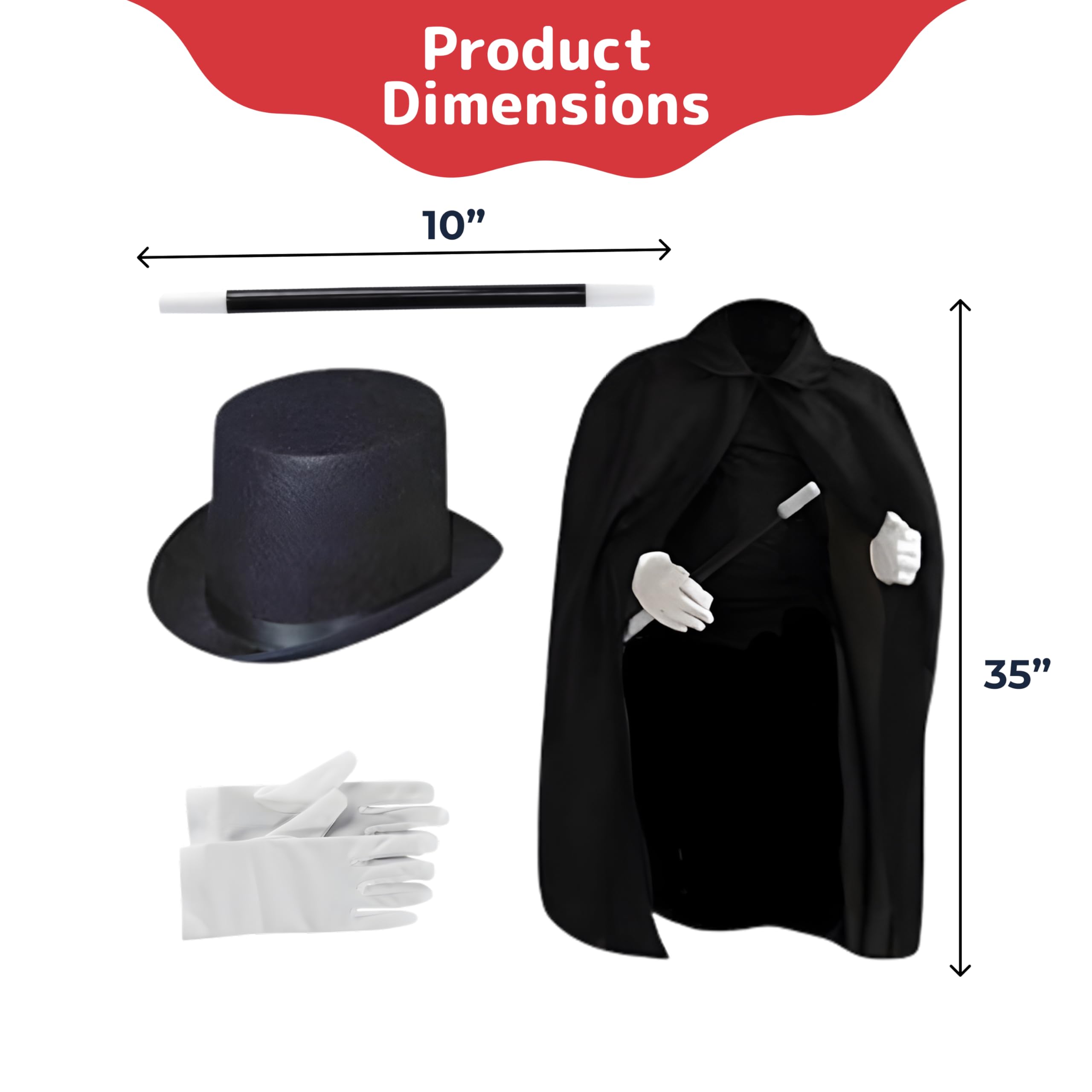 PREXTEX Kids Magician Costume Kids Toy Kit Set for Boy and Girls with Top Hat, Cape, Magic Wand, White Gloves for Magic Tricks Show and Halloween Costume | Great for Toddler and 6-12 Year Old Kids