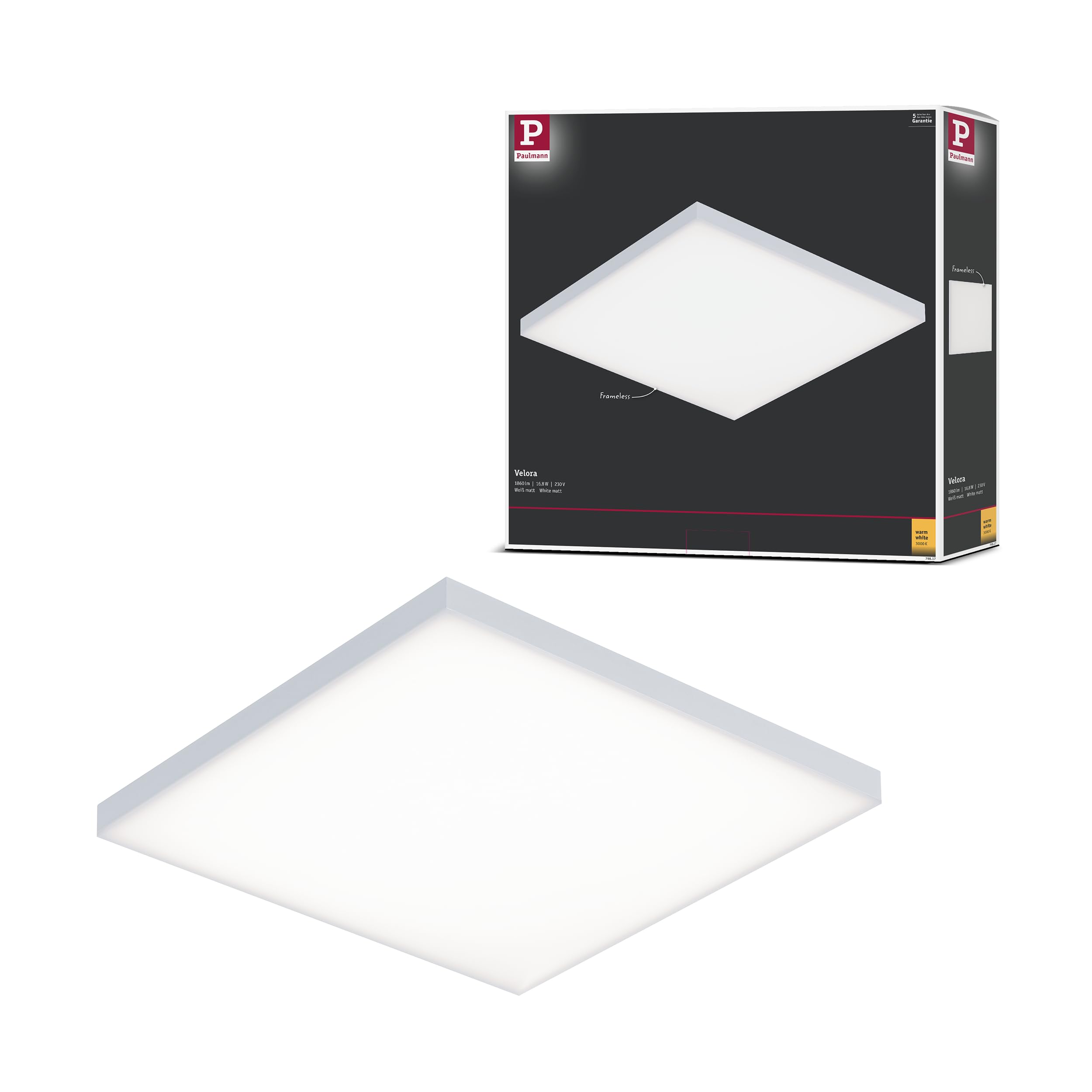 Paulmann 79817 Velora LED Panel Rectangular incl. 1x16.8 watt Ceiling lamp White matt Light Panel Metal Ceiling Light 3000 K