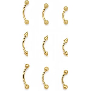 YACHY 9Pcs 16G Eyebrow Piercing Jewelry Rook Piercing Jewelry Surgical Steel Curved Barbell Set, Vertical Labret Lip Jewelry,