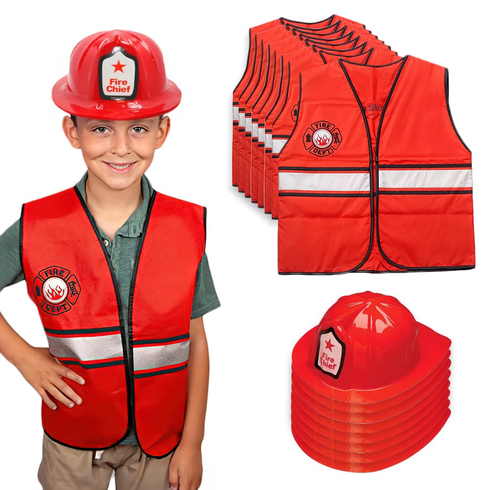 Photo 1 of Tigerdoe Firefighter Party Hats and Vests - Kids Themed Costume and Supplies