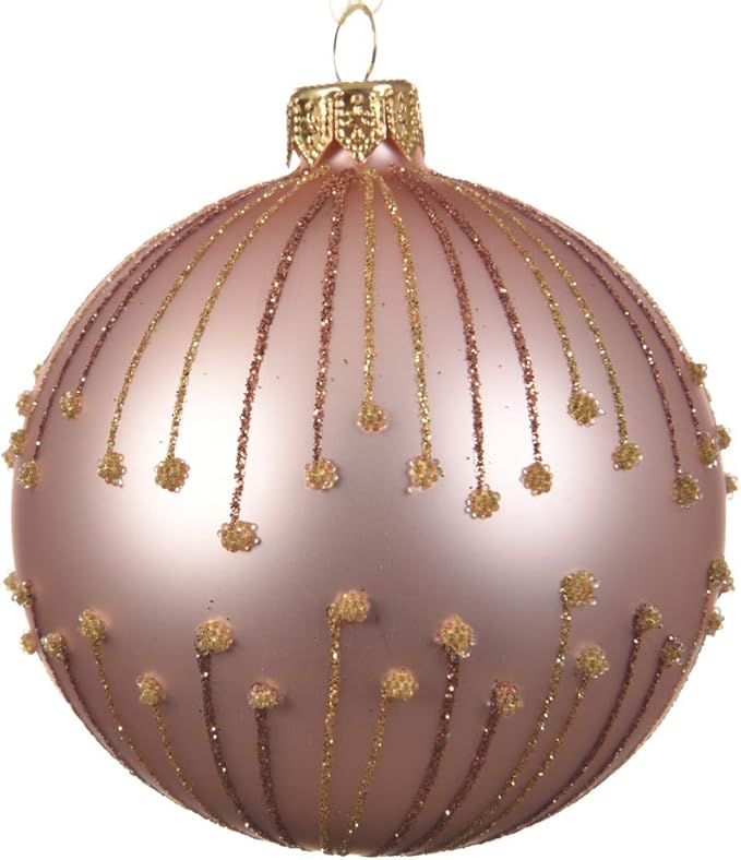 Kaemingk 6 x Rose Gold Glass Baubles With Sparkle Finish 8cm: Amazon.co