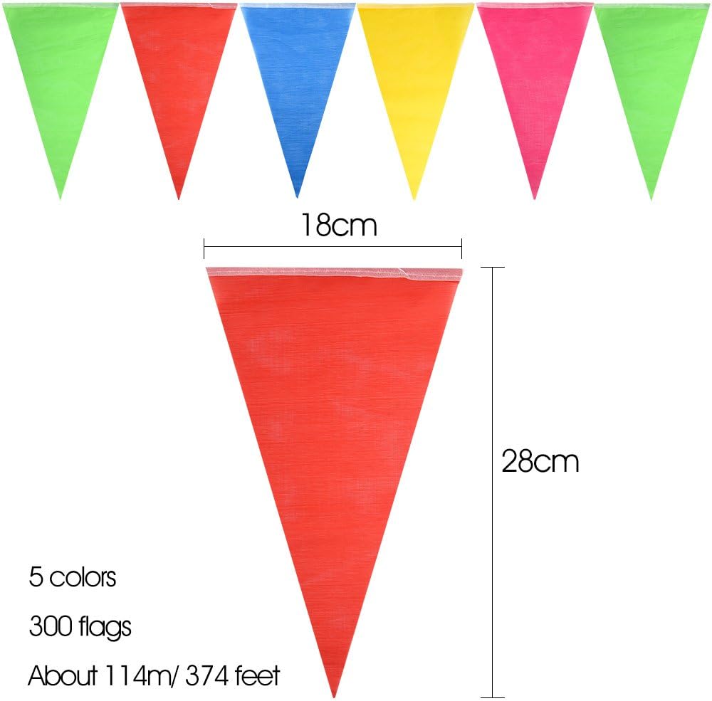 FEPITO 374Feet/114M 300 Flags Multicolor Bunting Banner Flags Double Sided Nylon Pennant Banners for Wedding Birthday Party Garden Home Decoration - Image 3