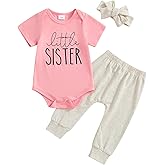Ayalinggo Newborn Baby Girl Clothes Little Sister Romper Lil Sis Short Sleeve Tshirt Pants Headband Summer Infant Clothes