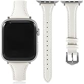 Slim Soft Genuine Leather Bands Compatible with Apple Watch Band 38mm 40mm 41mm 42mm 44mm 45mm 46mm 49mm for Women, Dressy Durable Leather Replacement Strap for iWatch SE Ultra 11 10 9 8 7 6 5 4 3 2 1