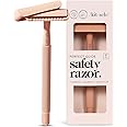Kitsch Double Edge Safety Razors for Women and Men, Long Metal Handle and Stainless Steel Single Blade Razor with 5 Double Edge Refills, for Shaving and Travel Essentials - Terracotta