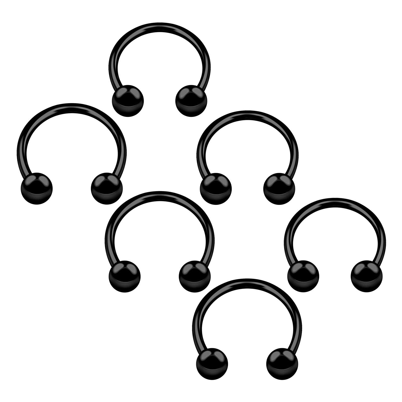 BanaVega 6PCS Anodized Black Circular Barbell 18g 8mm 10mm 3mm Ball Helix Cartilage Septum Nose Earrings Lip Piercing Jewellery 4666