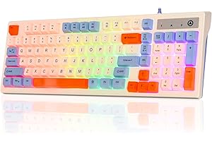 YinRazer Membrane Gaming Keyboard,98 Keys Three Spell Color Matching Game Keyboard,Colorful Neon LED Backlight Ultra-Compact USB Wired Keyboard,for Mac/Win System Laptop PC Gamer Typist (Orange)