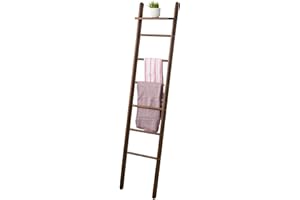 FURNIREM Solid Pine Wood Blanket Ladder for Living Room Bathroom Organizer Shelves, 7-Tier 5-Tier Freestanding Shelf, Freesta